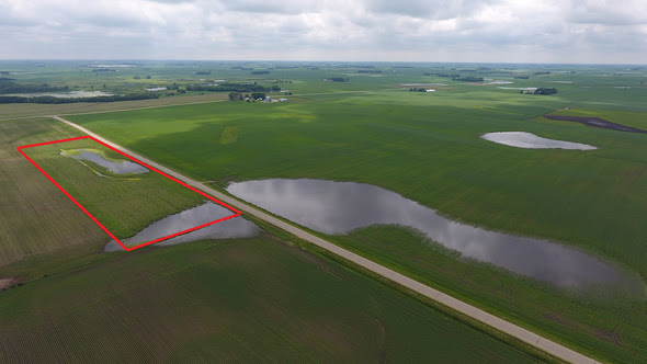 The Divan family enrolled a wetland basin in the northwest corner of their farm in Winnebago County that was prone to ponding into the Farmable Wetland Program (highlighted) a few years ago and have been enjoying the benefits ever since. Photo courtesy of Jeff Divan. | Iowa DNR